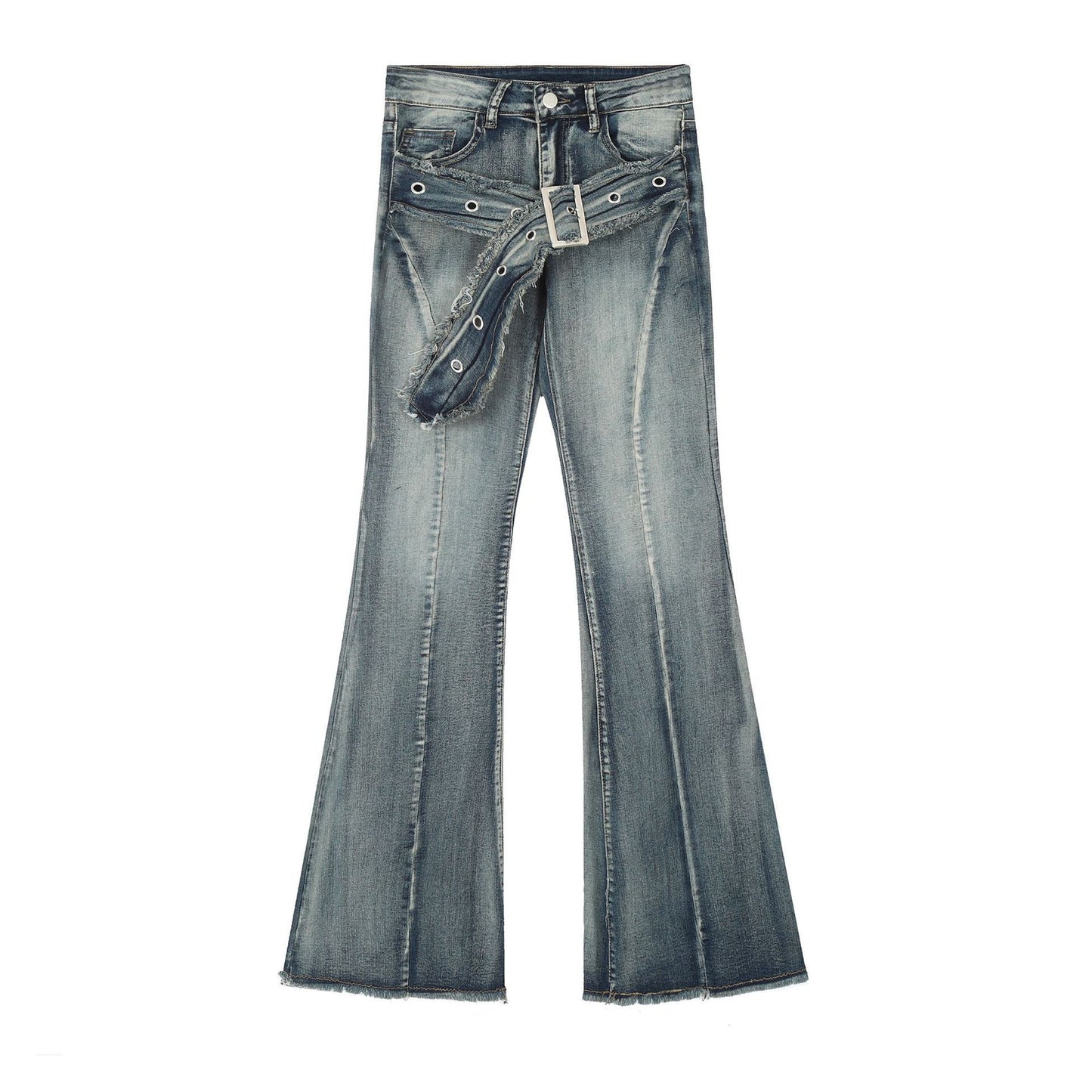 Flared Frayed Jeans with Stretchy Comfort for Effortless Style