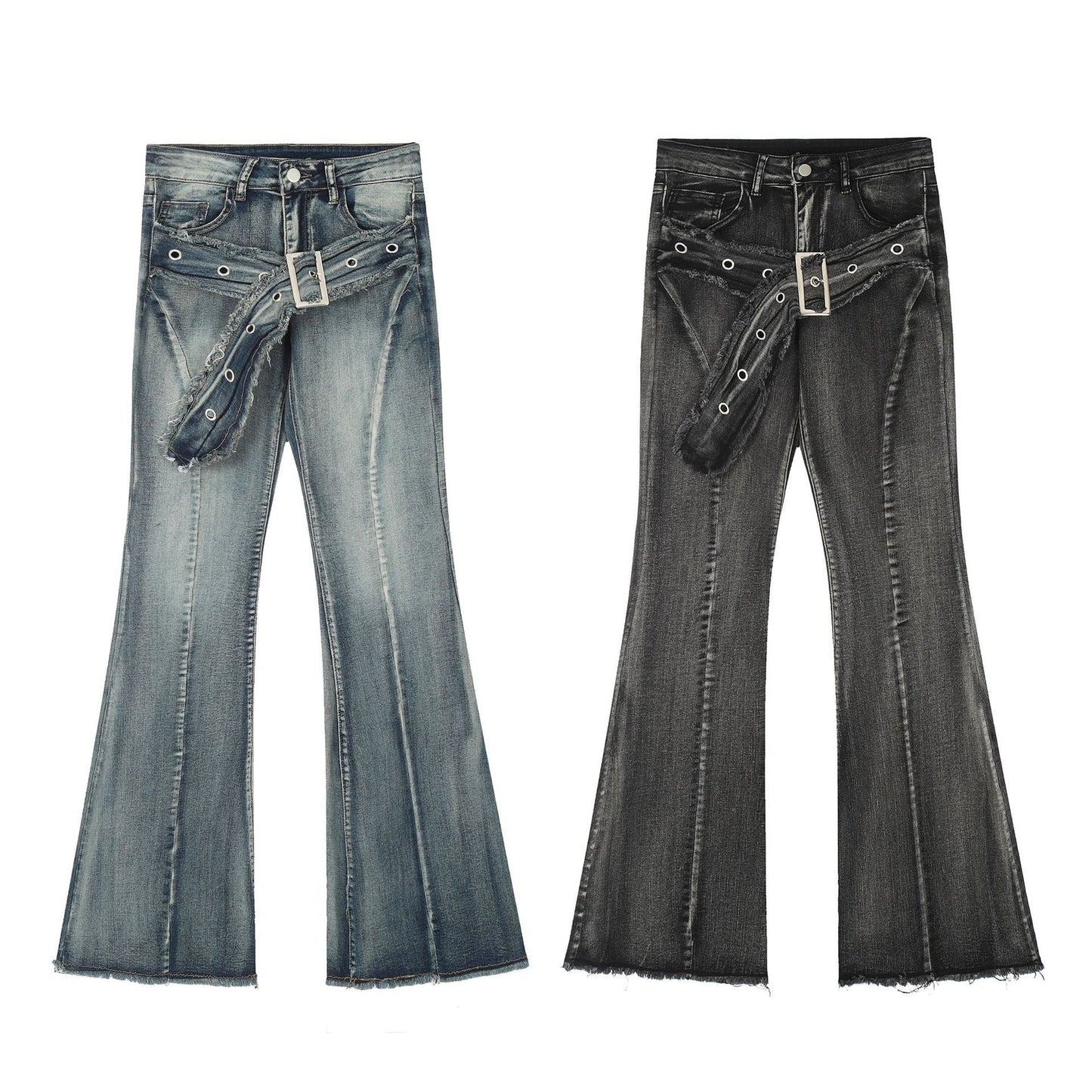 Flared Frayed Jeans with Stretchy Comfort for Effortless Style
