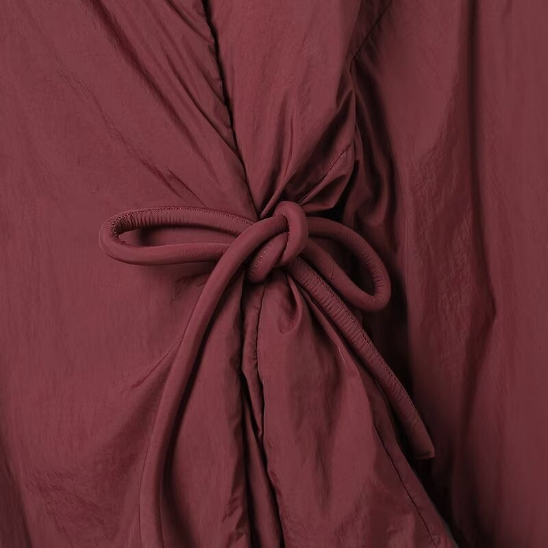 Double-breasted Kimono Coat with Casual Style and Lace-up Details