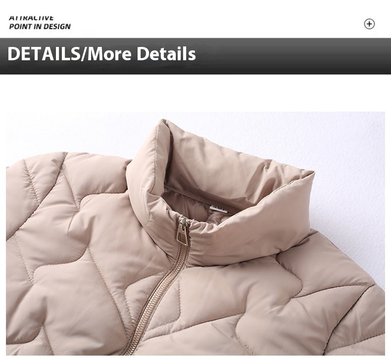 Solid Color Thick Cotton Jacket with Medium Length Design