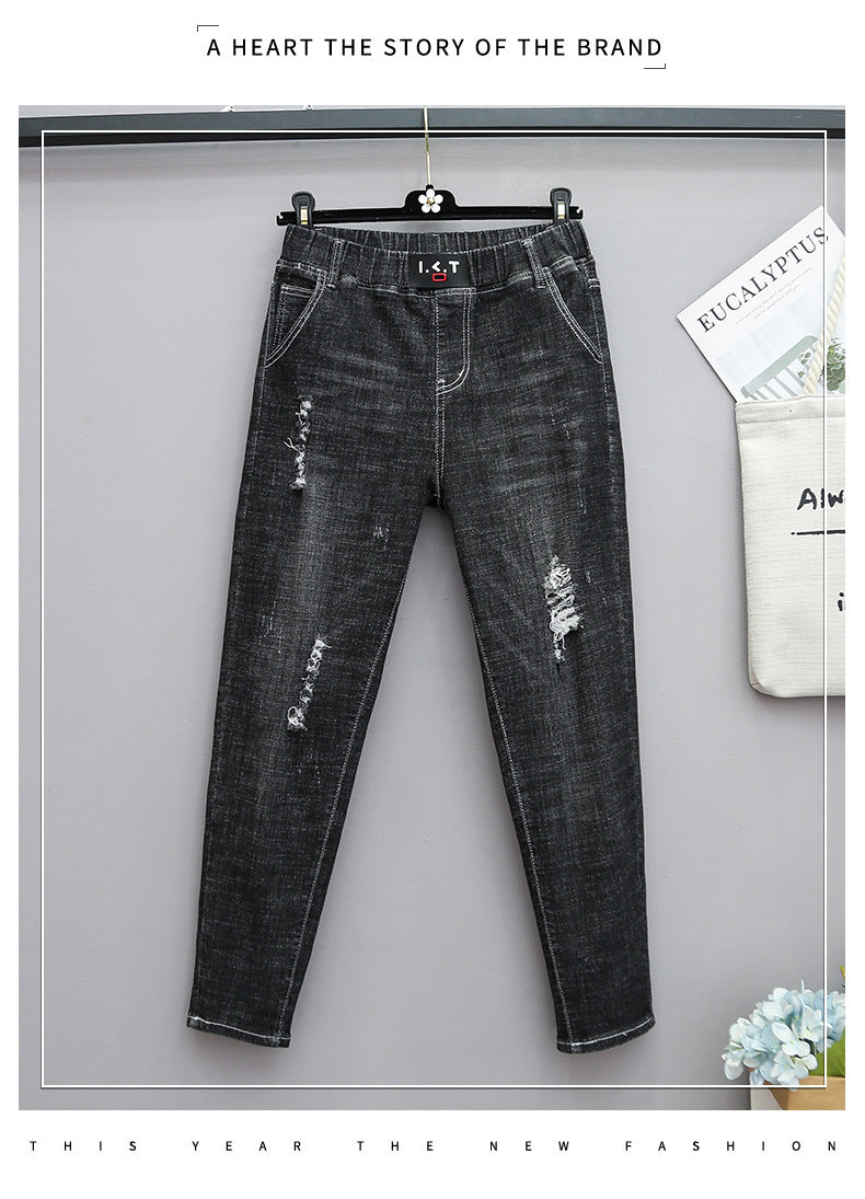 Plus Size Stretch High Waist Jeans with Cropped Denim Style
