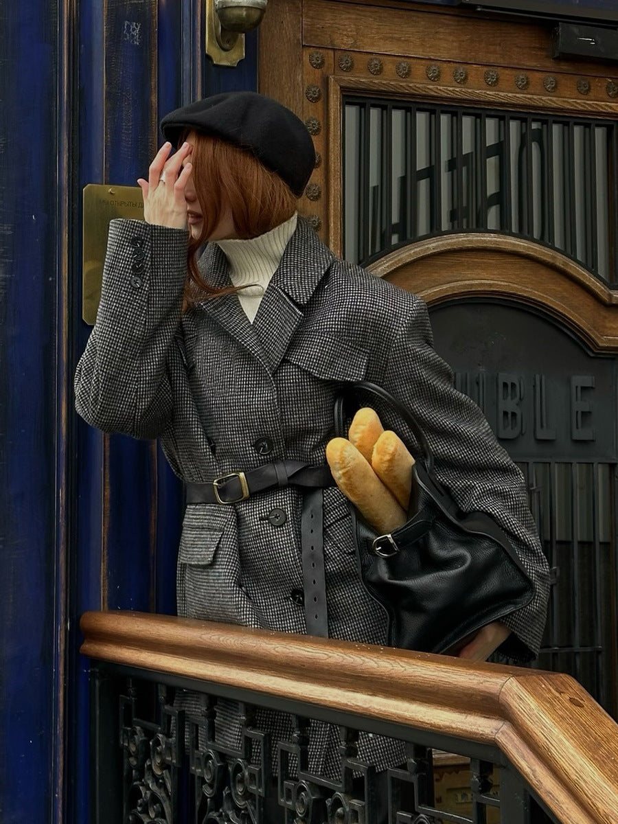 Mid-length Double-breasted Coat with Classic British Style