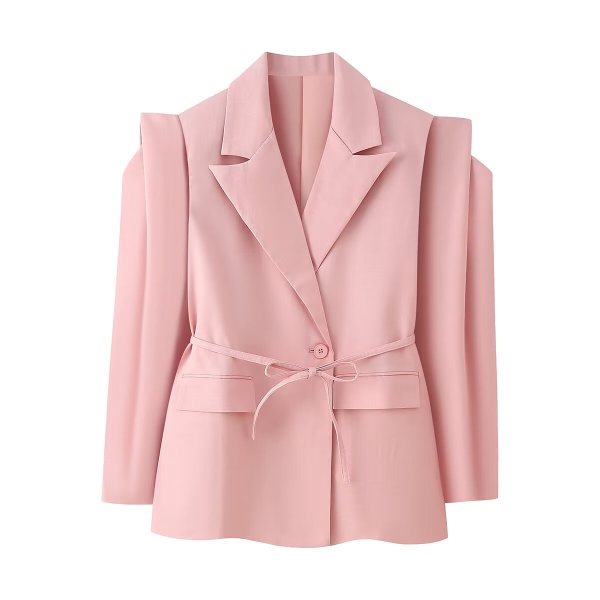Padded Shoulder Blazer with Lace-up Waist Control for a Flattering Fit