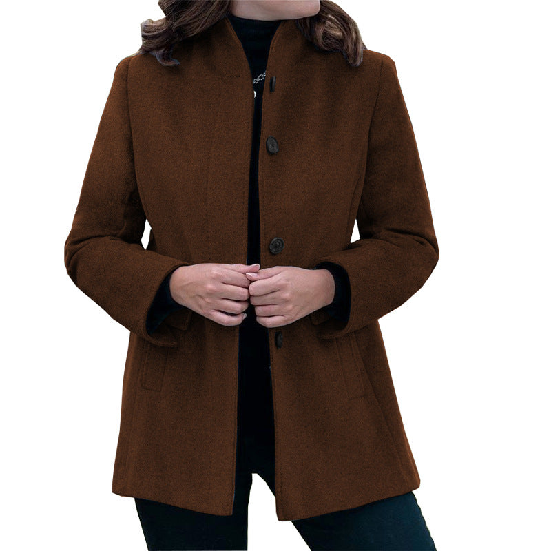 Minimalist Long Sleeve Lapel Button Slim-fit Woolen Coat