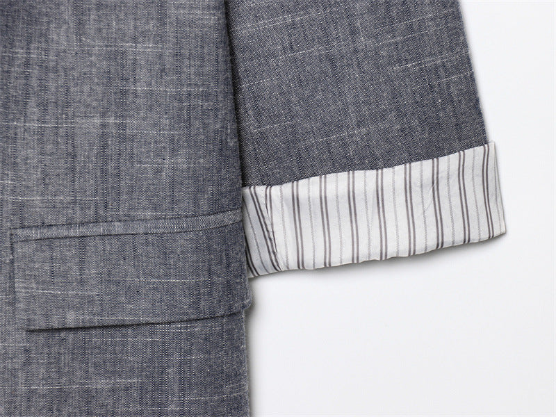 Casual Linen Blended Rolled Sleeve Suit Jacket with Pocket Detail