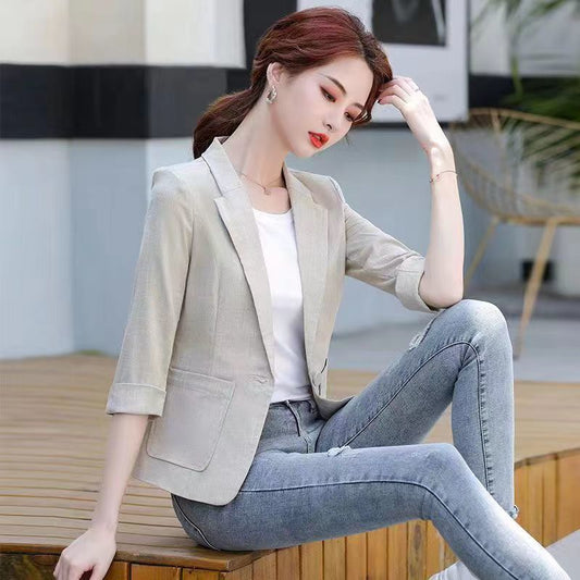 Casual Cotton and Linen Tailored Suit Top with Versatile Color Options