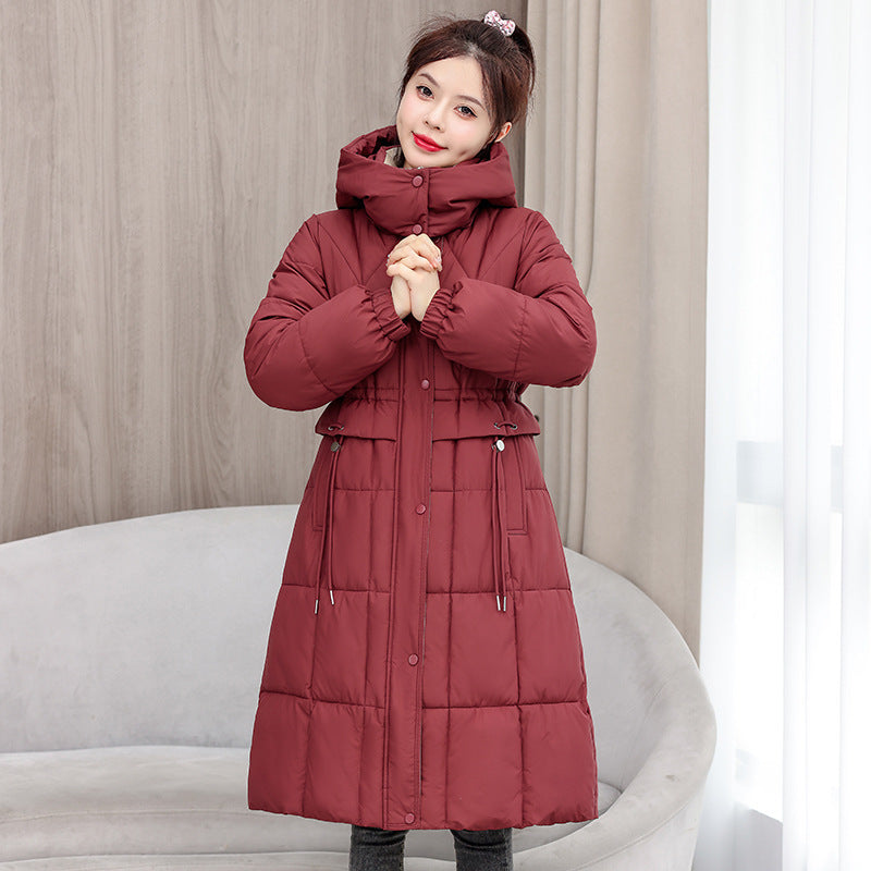 Mid-length Slimming Cotton Coat with Cinched Style and Pockets