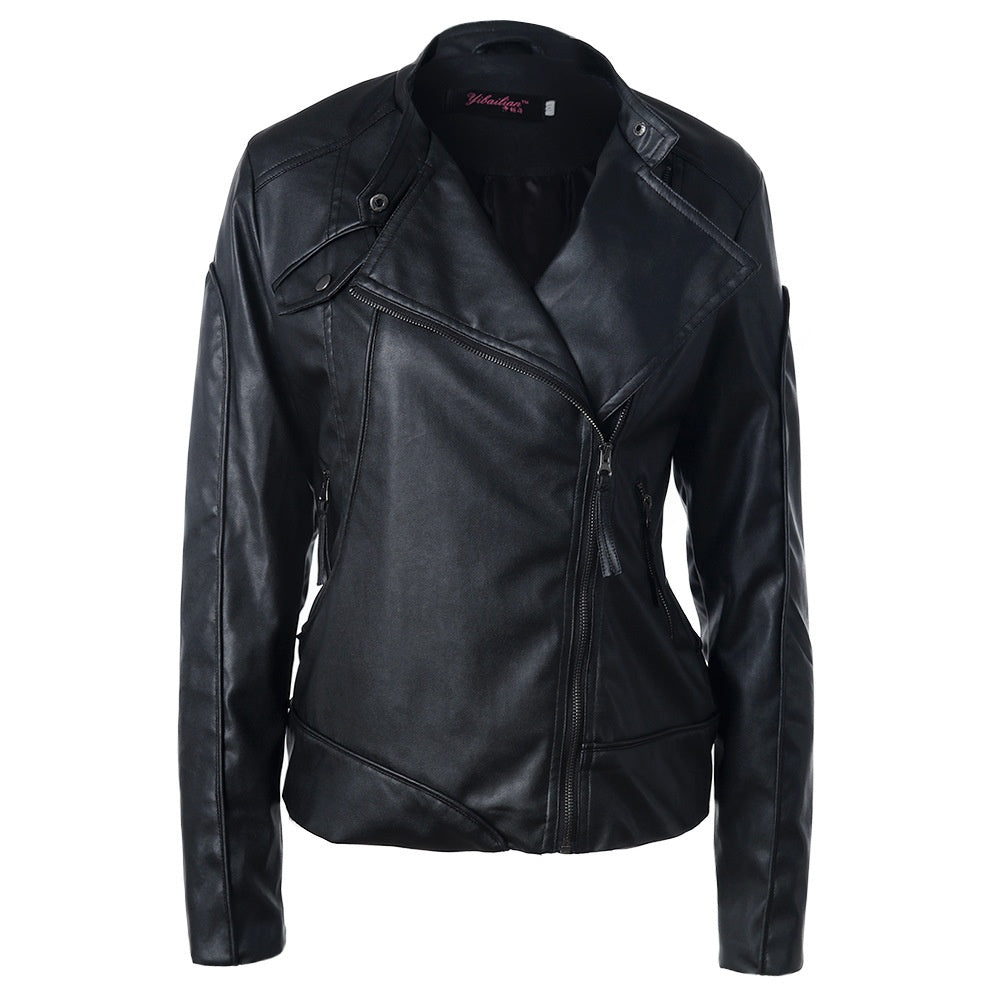 Stand Collar Side Zipper Leather Jacket with Urban Leisure Style