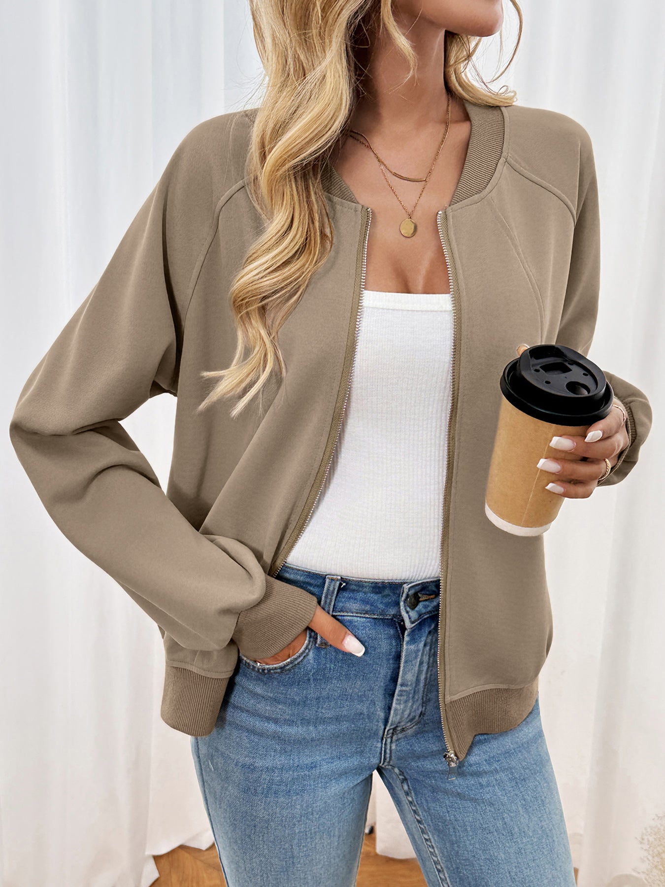 Casual Loose Jacket Coat with Zipper Detail for Effortless Style