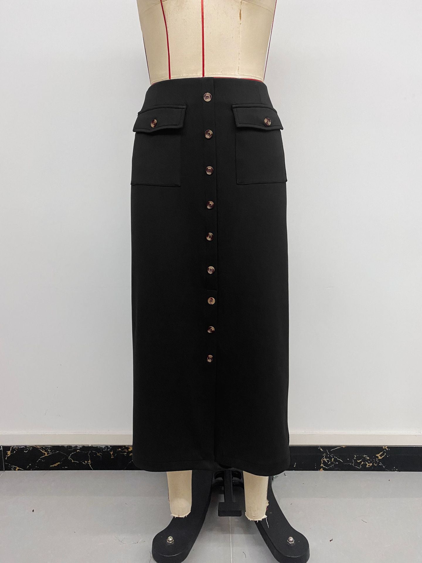 Straight Skirt with Retro Front Slit and Slimming Fit