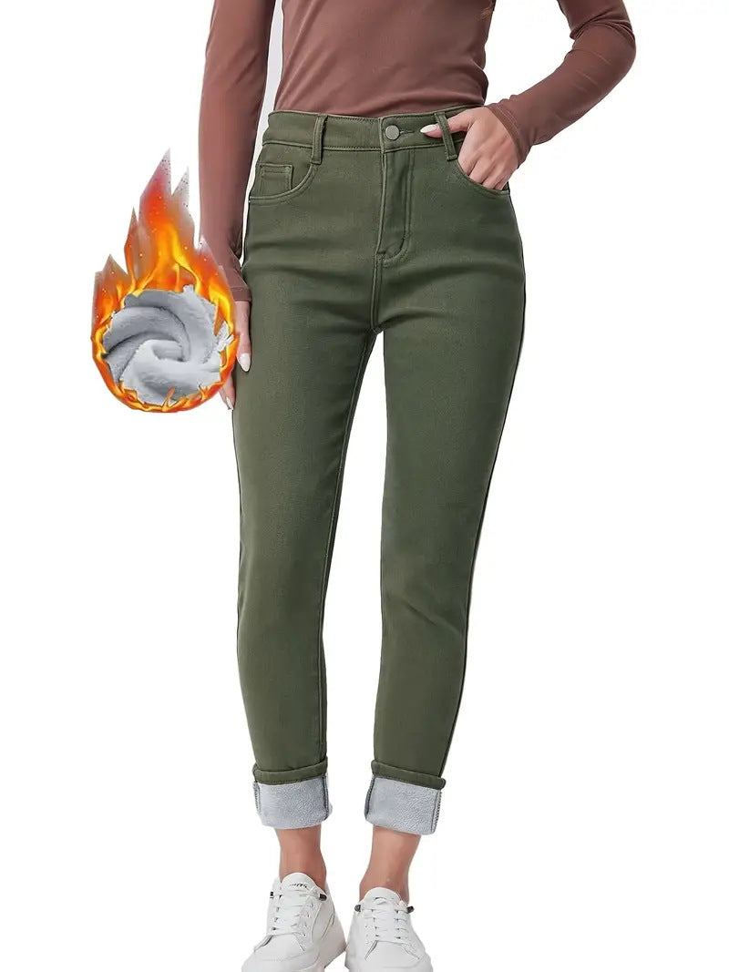 Skinny Denim Trousers with High Waist Design for Flattering Fit