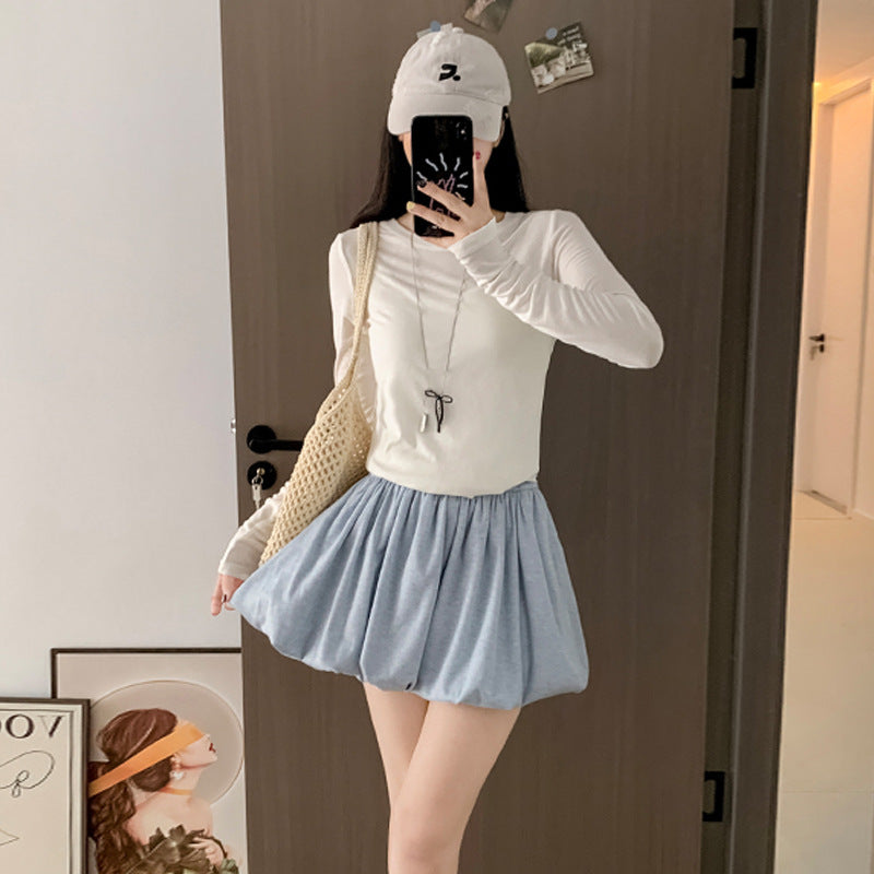 Crimp Slimming Skirt with High Waist and Pockets for Casual Style