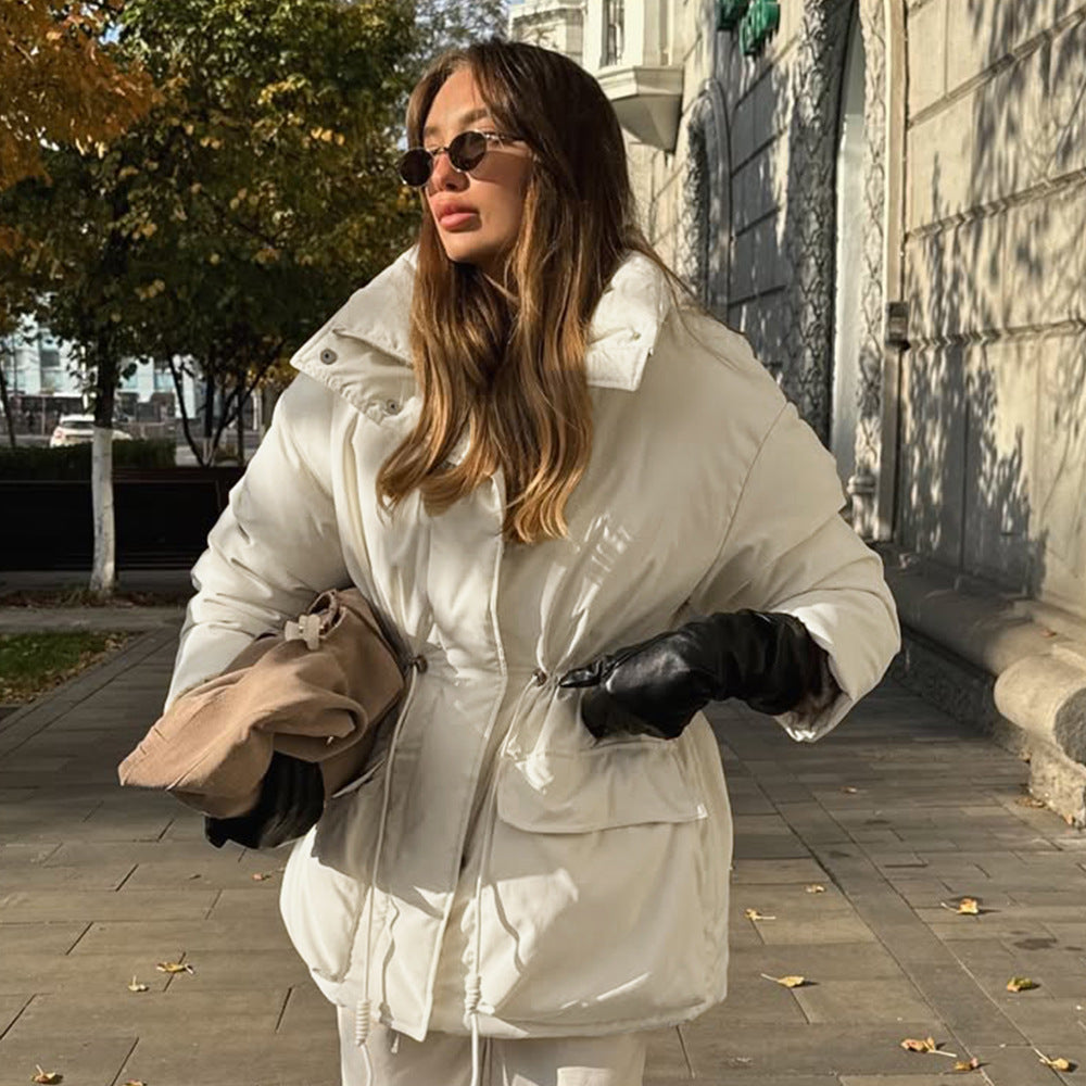 Slim-fit Drawstring Waist Tight Jacket with Casual Quilted Style