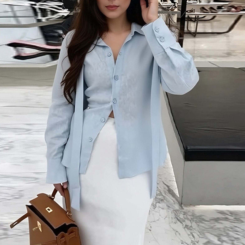 Casual Long Sleeve Shirt with Solid Color and Loose Fit Design