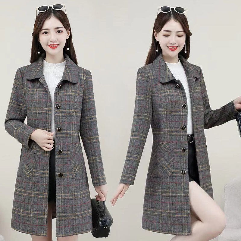 Plaid Woolen Coat with Casual Japanese Style for Autumn Wear