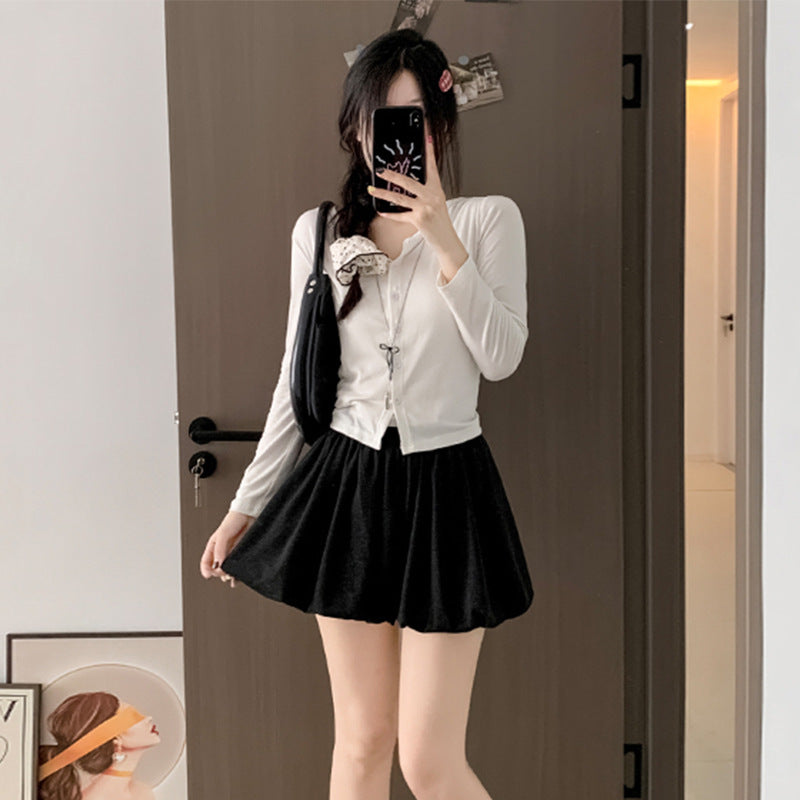 Crimp Slimming Skirt with High Waist and Pockets for Casual Style