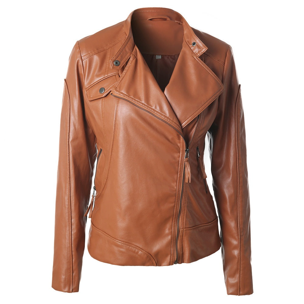 Stand Collar Side Zipper Leather Jacket with Urban Leisure Style