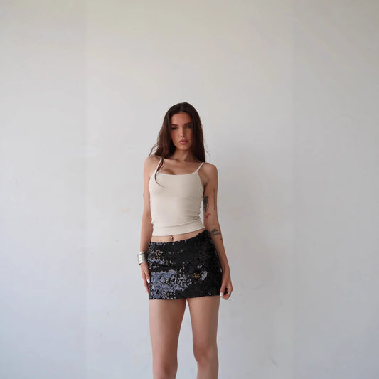High Waist Miniskirt with Sequined Bow Decoration for a Flirty Look