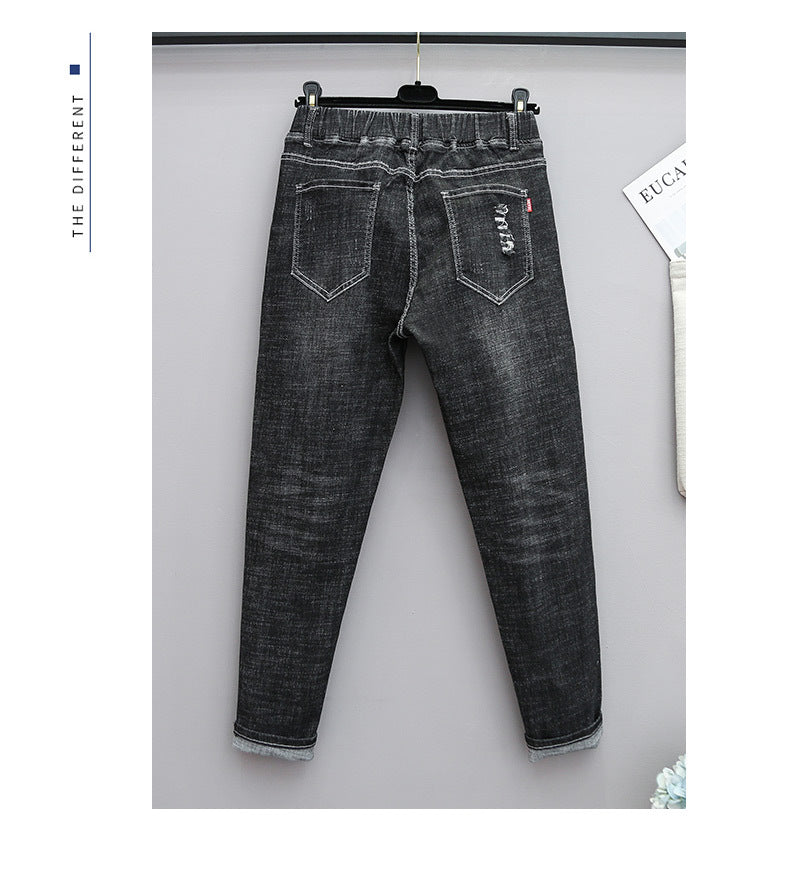 Plus Size Stretch High Waist Jeans with Cropped Denim Style