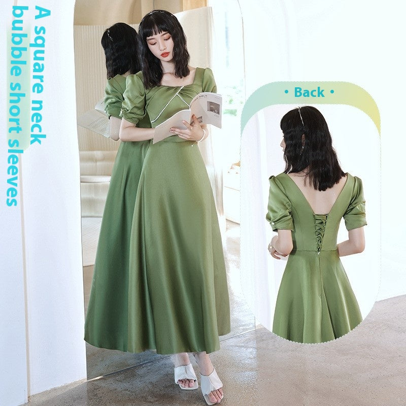 Avocado Green Satin Bridesmaid Dress for Spring Events