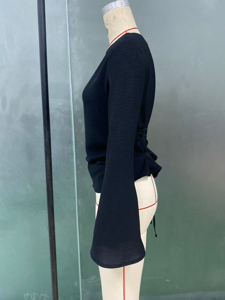 Flared Long Sleeve Pullover with Slim Fit and Stylish Style