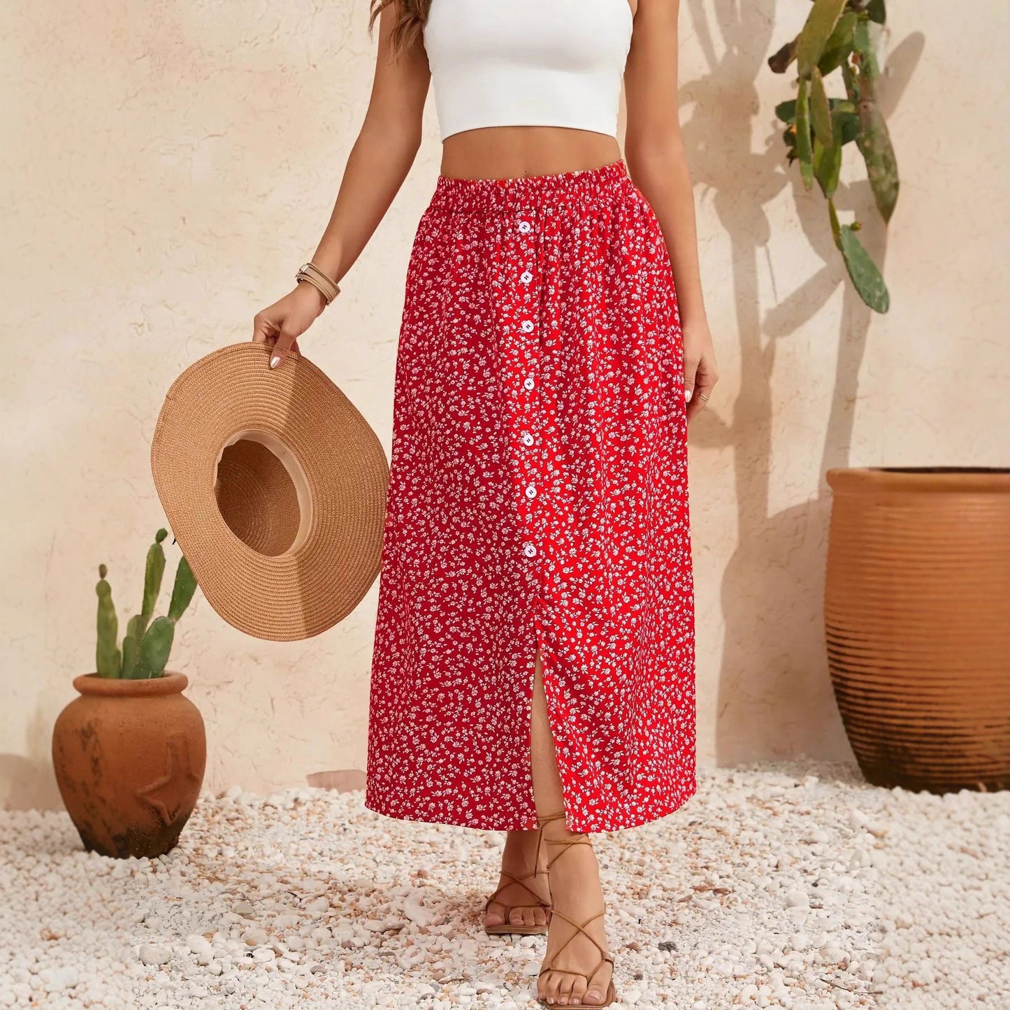 A-Line Skirt with Self-Tie and Embroidery Design for Summer Style