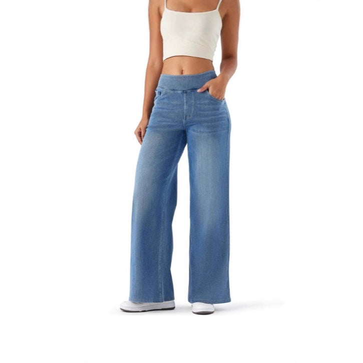 Straight Denim Trousers with High Elasticity and Trendy Style