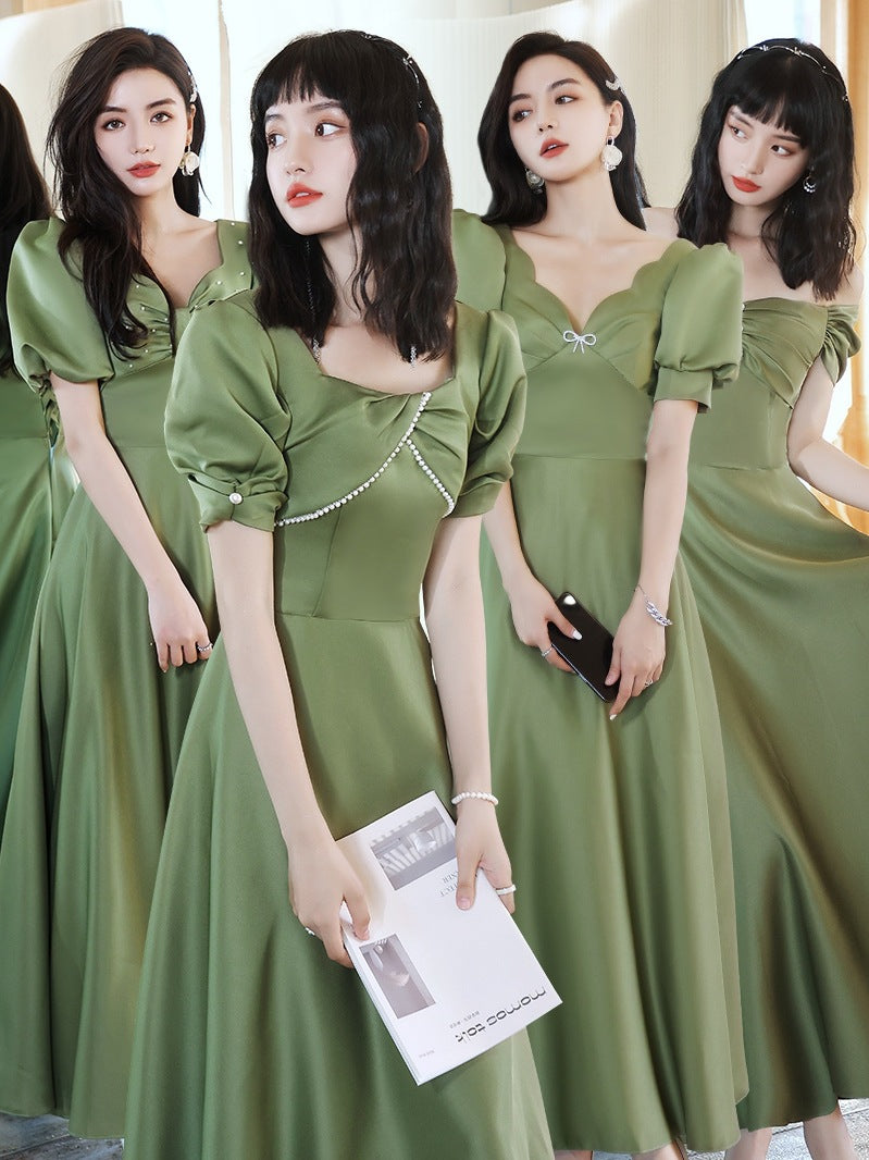 Avocado Green Satin Bridesmaid Dress for Spring Events
