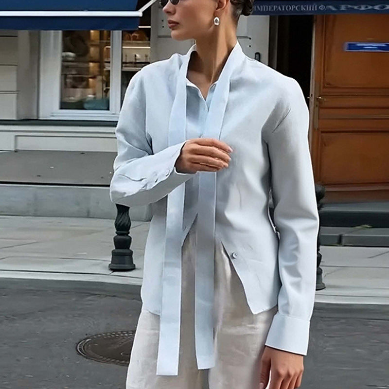 Casual Long Sleeve Shirt with Solid Color and Loose Fit Design