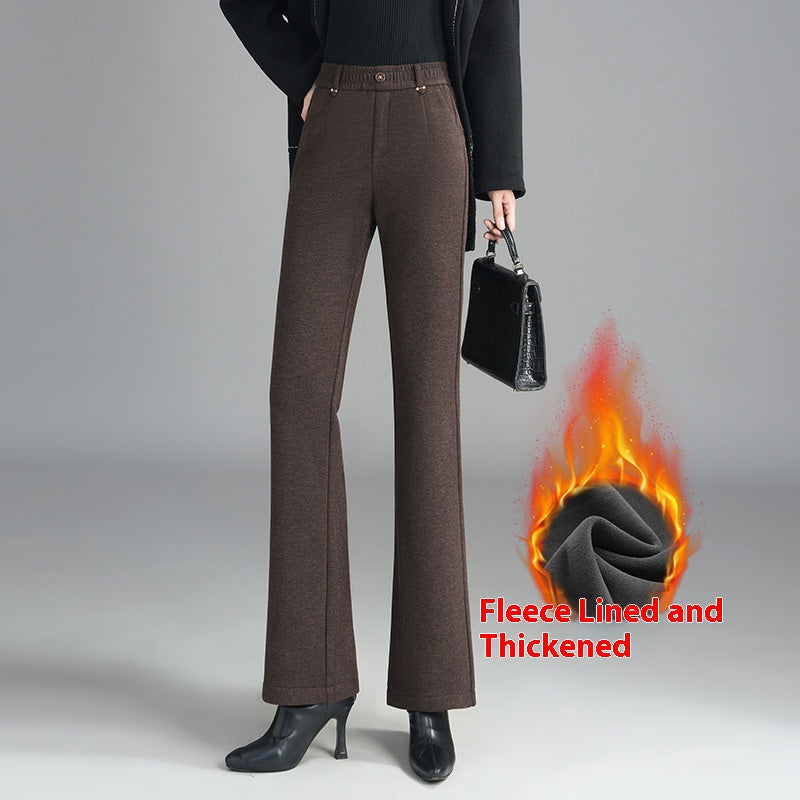 Fleece-lined Slim Flare Pants with High Waist Design for Comfort