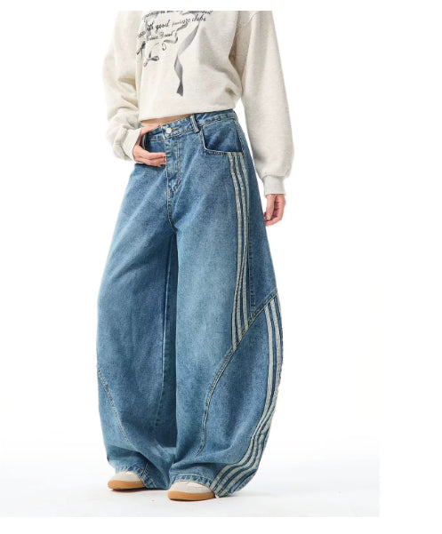Retro Large Pocket Machete Jeans with Wide Leg Style