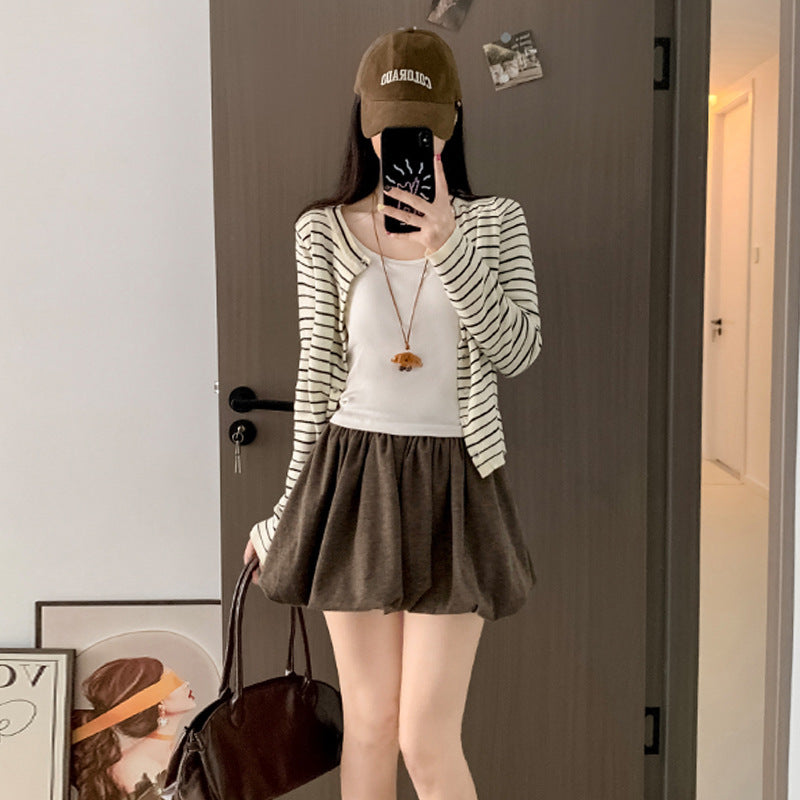 Crimp Slimming Skirt with High Waist and Pockets for Casual Style