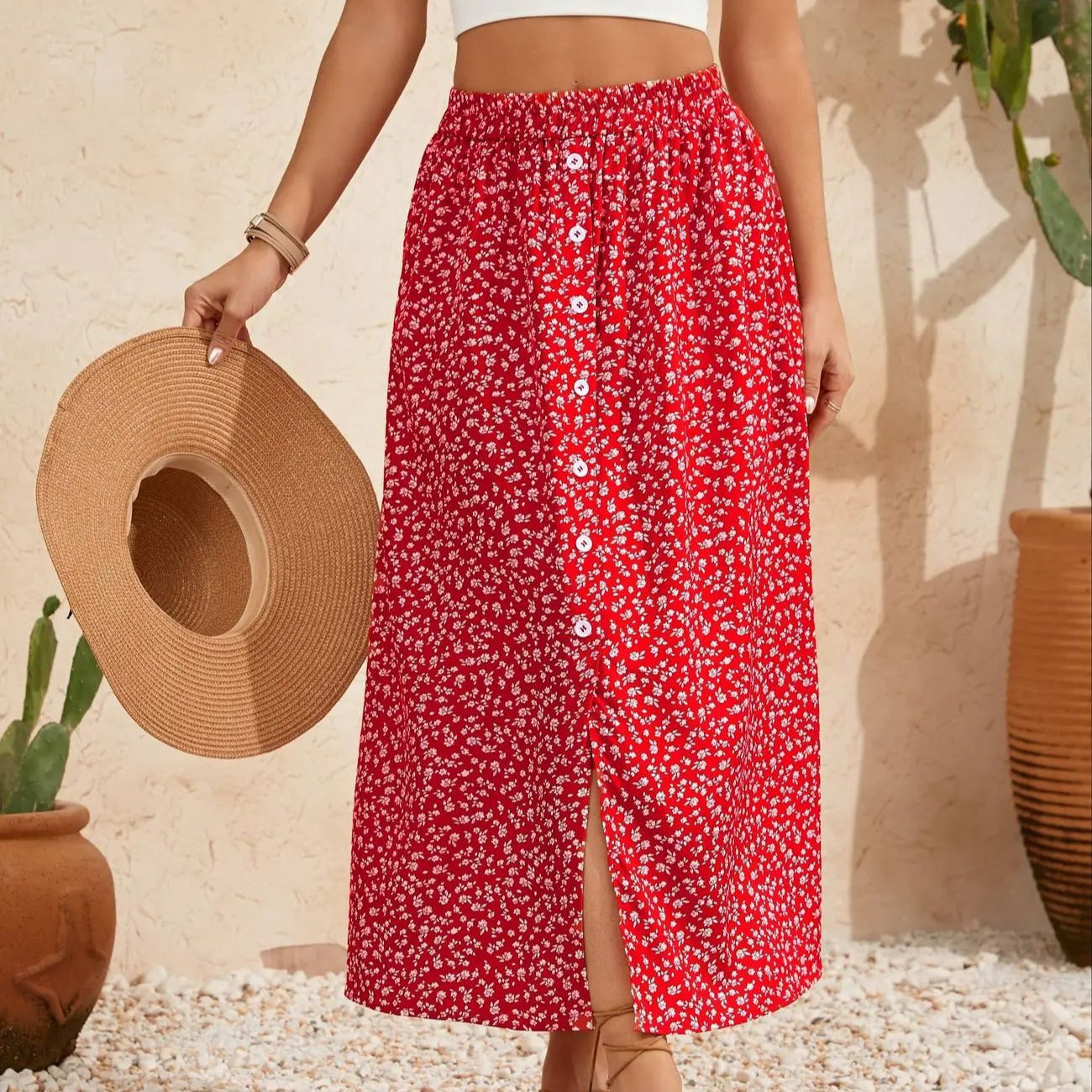 A-Line Skirt with Self-Tie and Embroidery Design for Summer Style