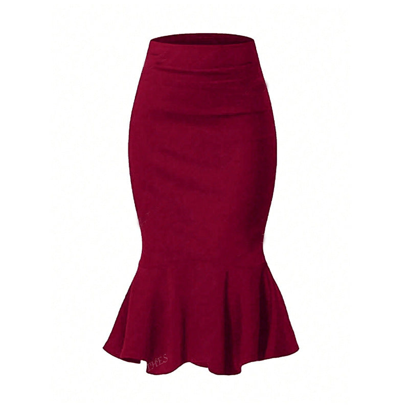 Fishtail Elastic Skirt with Elegant Style and Zipper Detail