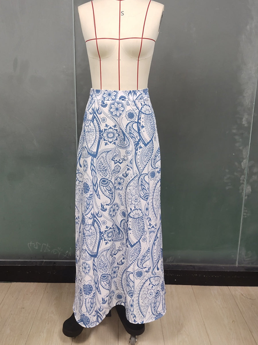 A-line Skirt with 3D Printed Design and Elegant Slit Detail