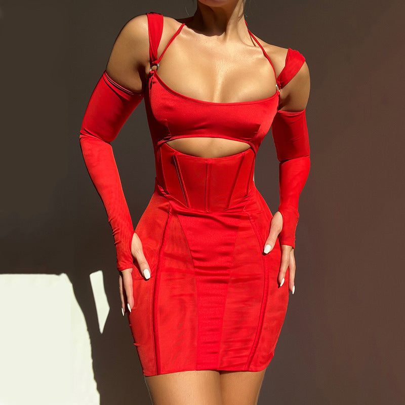 Sling Tight Dress with Backless Mesh Design for Stunning Events