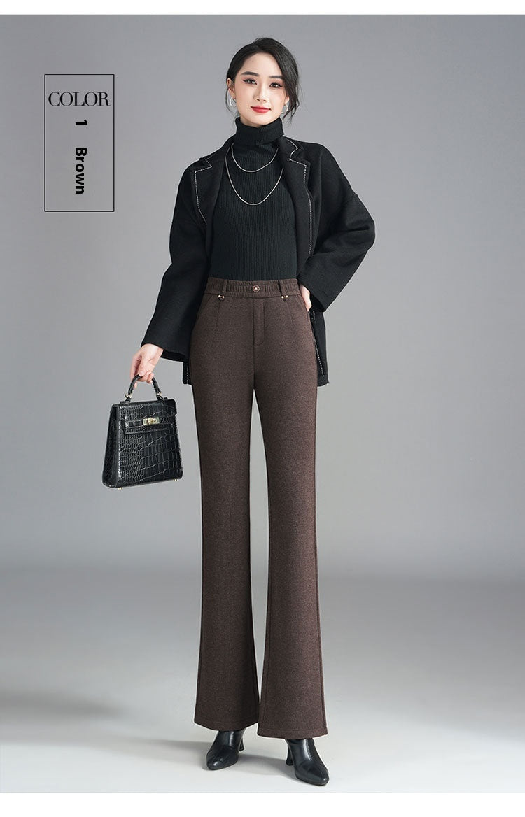 Fleece-lined Slim Flare Pants with High Waist Design for Comfort