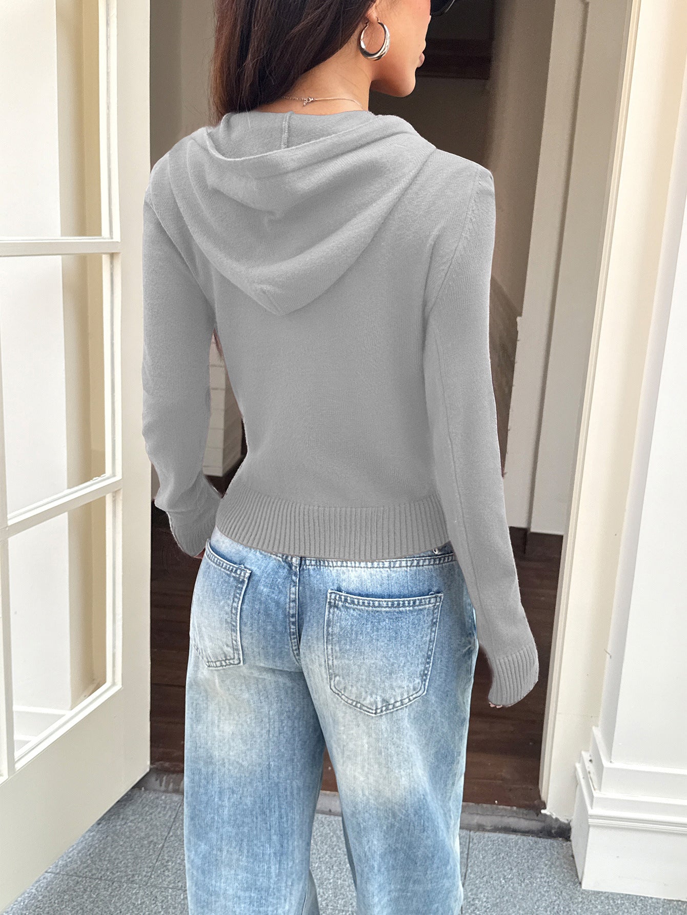 Hooded Wool Coat Sweatshirt with Long Sleeves and Comfortable Fit