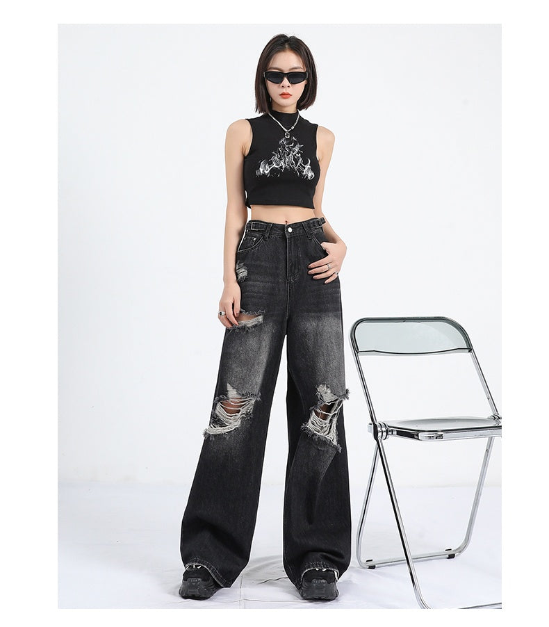 Straight Loose Wide Leg Pants with High Waist Design