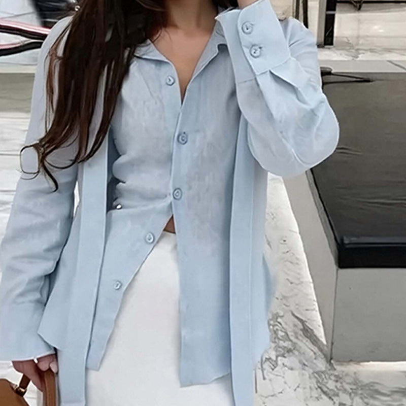 Casual Long Sleeve Shirt with Solid Color and Loose Fit Design