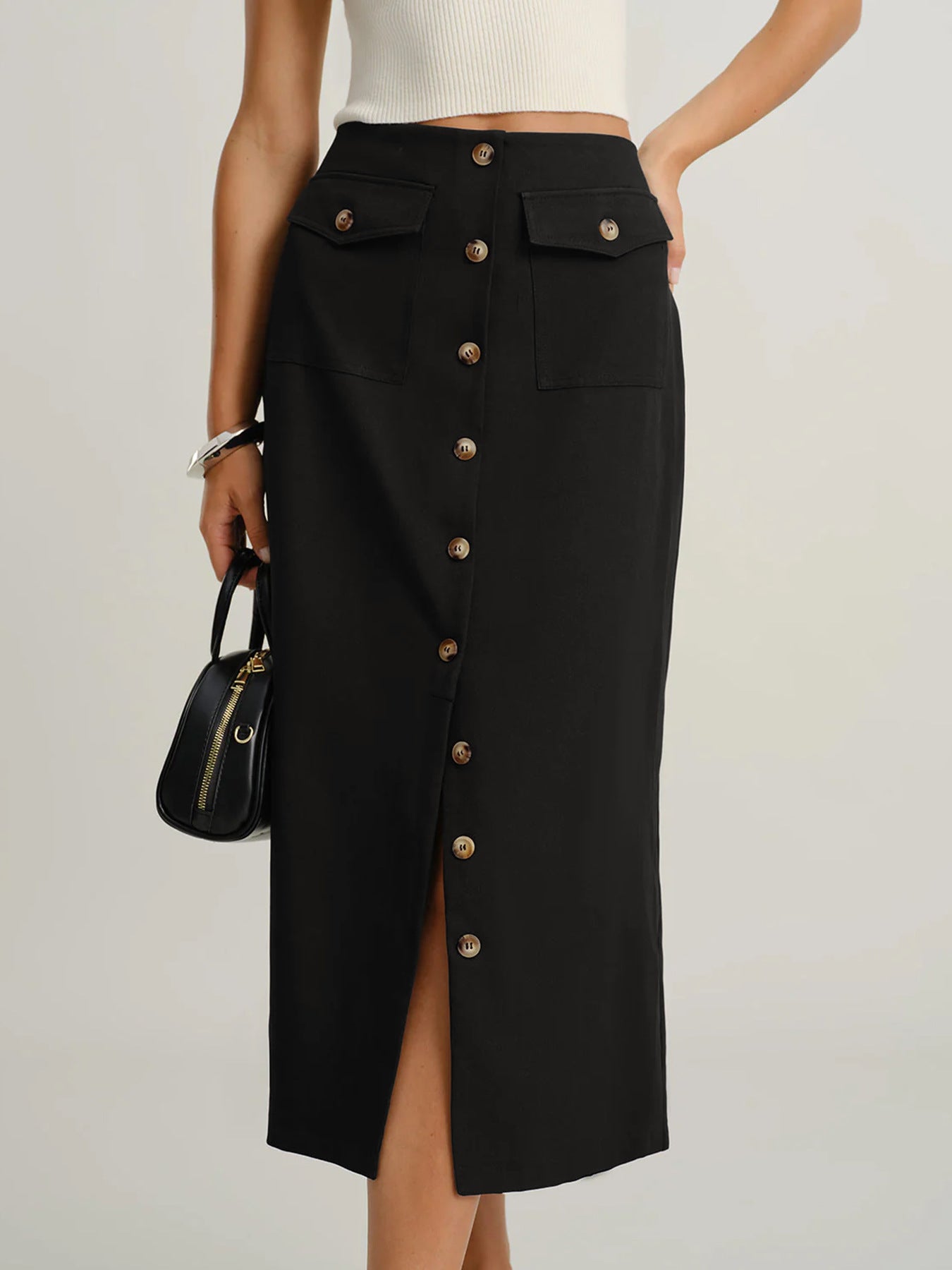 Straight Skirt with Retro Front Slit and Slimming Fit
