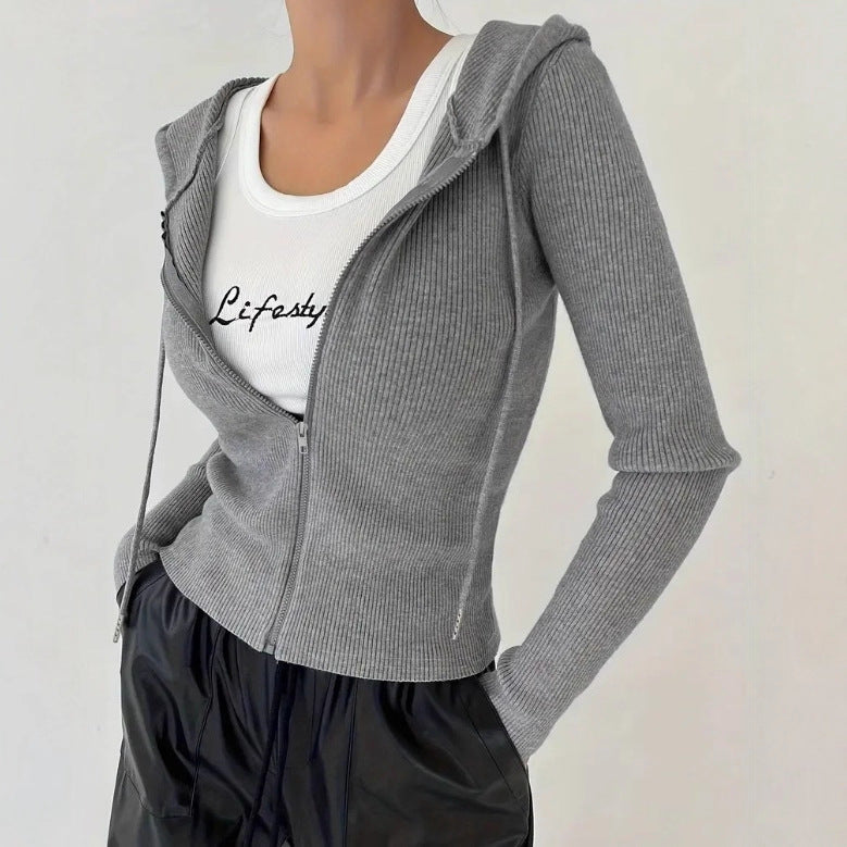 Slim-fit Zipper Hooded Jacket Coat with Casual Cardigan Style