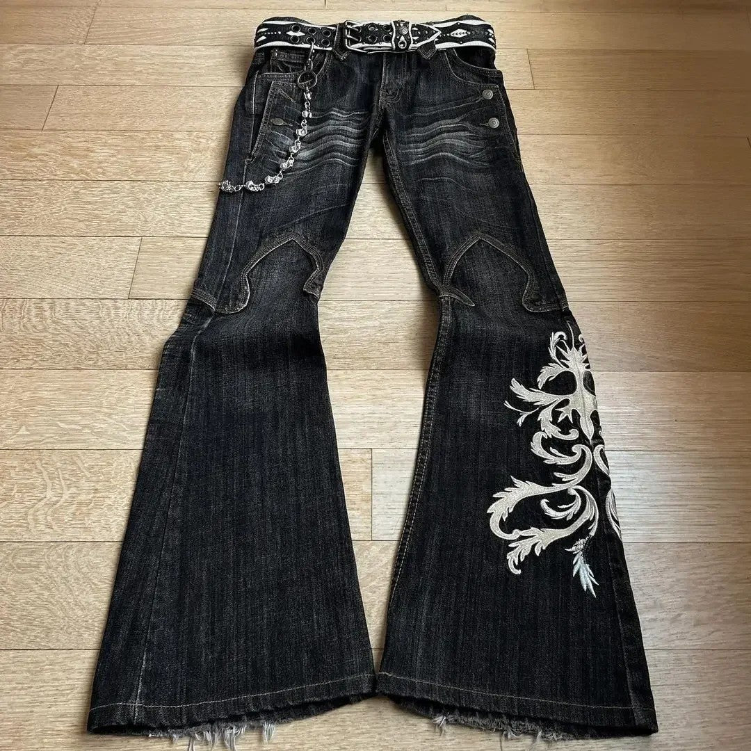 Embroidered Jeans with Unique 3D Design Bootcut Trousers