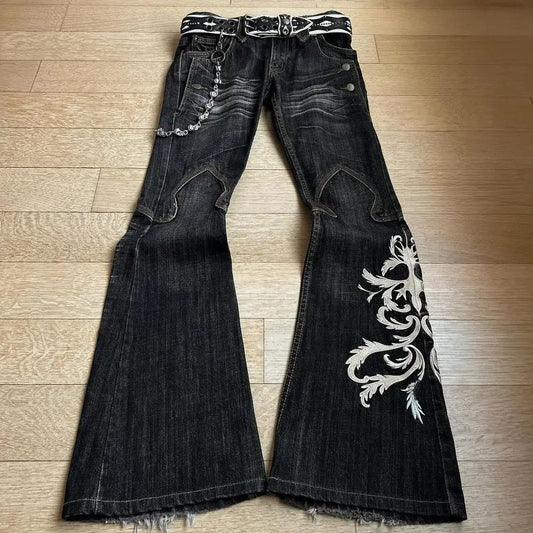 Embroidered Jeans with Unique 3D Design Bootcut Trousers