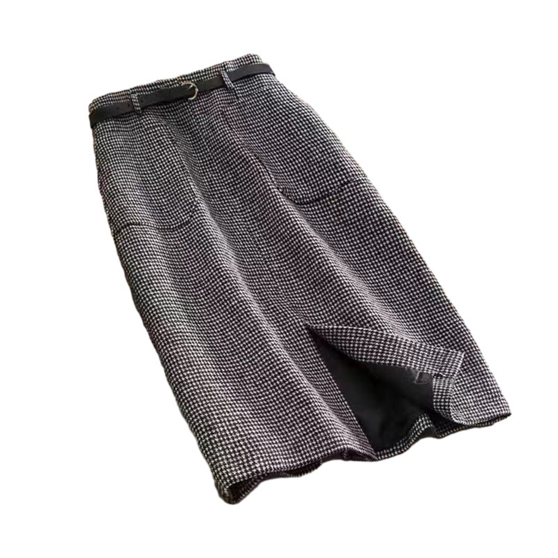Houndstooth Skirt with High Waist Design for Effortless Style