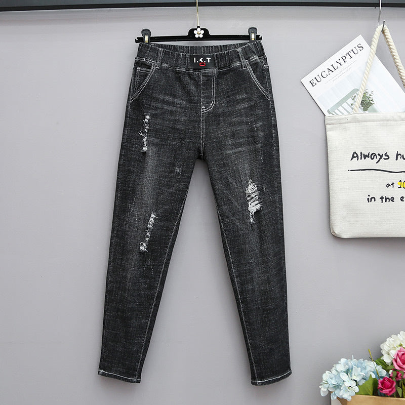 Plus Size Stretch High Waist Jeans with Cropped Denim Style