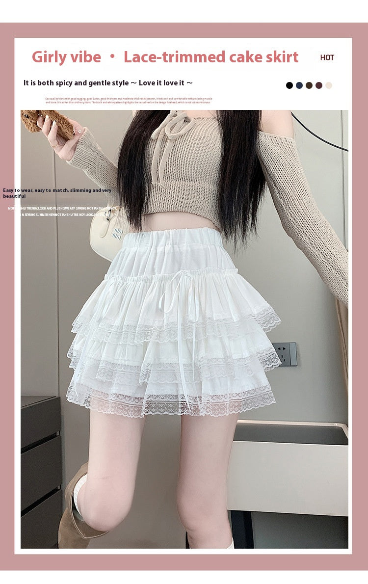 Ballet Style Lace Skirt with High Waist Bow Detail