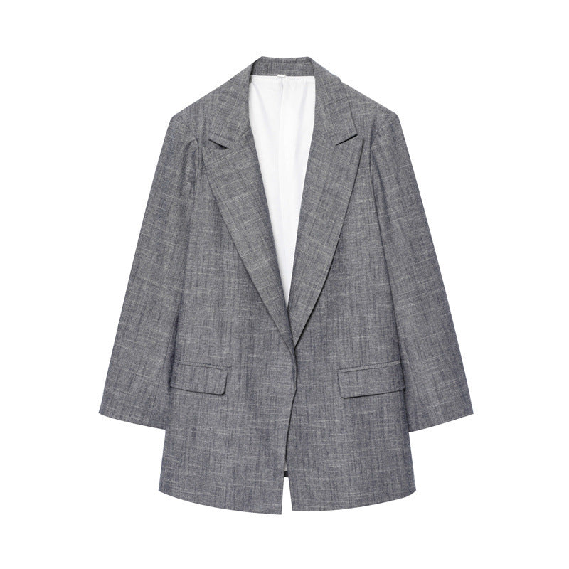 Casual Linen Blended Rolled Sleeve Suit Jacket with Pocket Detail