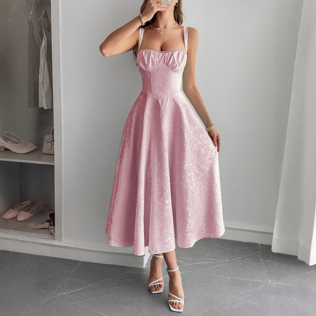 Maxi Dress with Adjustable Waist and A-Line Skirt Style