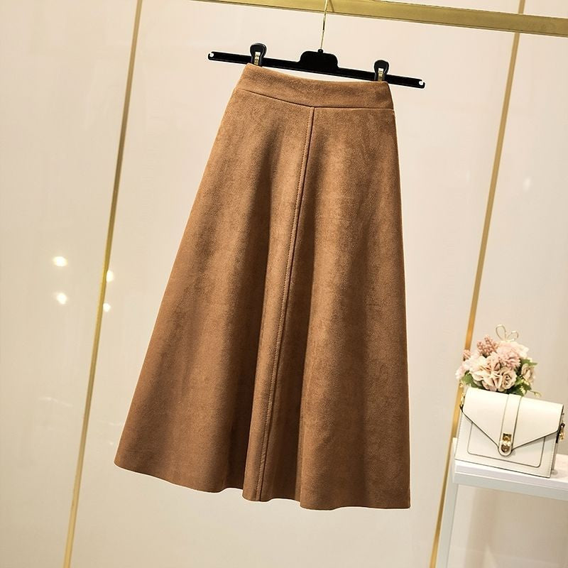 High Waist Slimming A-Line Umbrella Skirt with Pleated Design